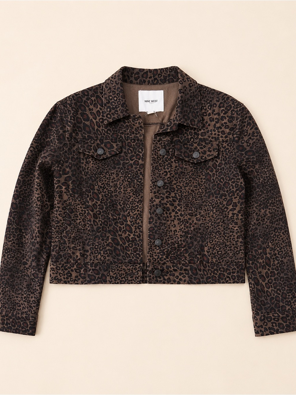 Nine West Brown Leopard-Trim Jacket